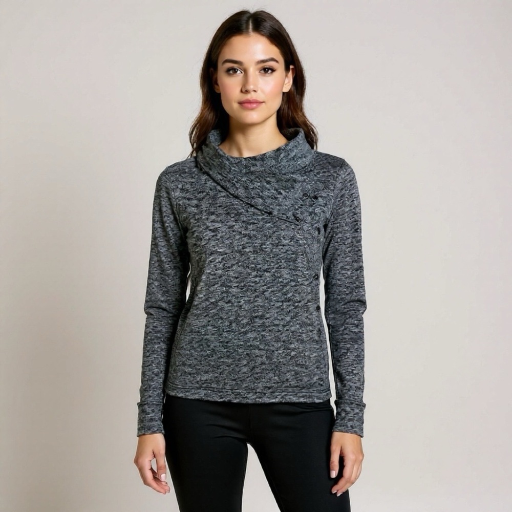 Eddie Bauer Sweater Womens Size XS Gray Wrap Shawl Snaps Long Sleeve